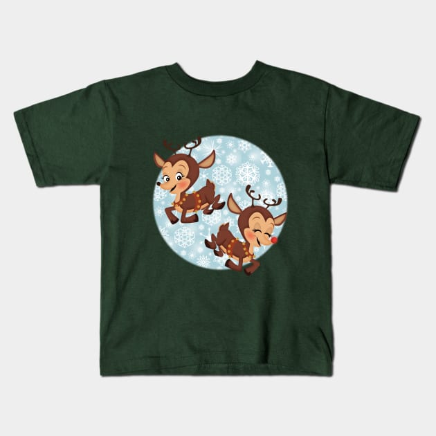 reindeer playing Kids T-Shirt by richhwalsh